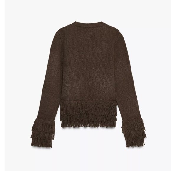 Zara FRINGED BUTTON KNIT CARDIGAN - Picture 8 of 9